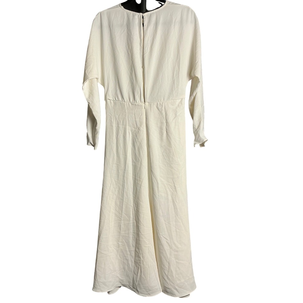 Mango Women's Midi Dress, Long Sleeve, Ruched, Cream, Formal, Career, Medium - Picture 2 of 7